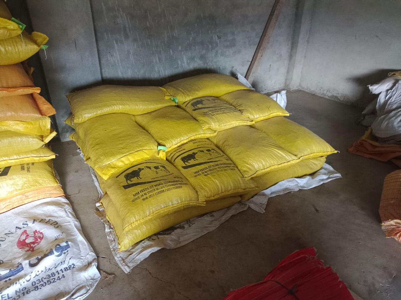 Stacked MM-Gold 90 bags in storage